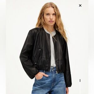 Madewell Bubble Sleeve Black Leather Jacket NWT